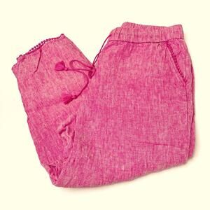 Talbots | Pink 100% Linen Pants Straight Leg Tassel Pocket Womens 8